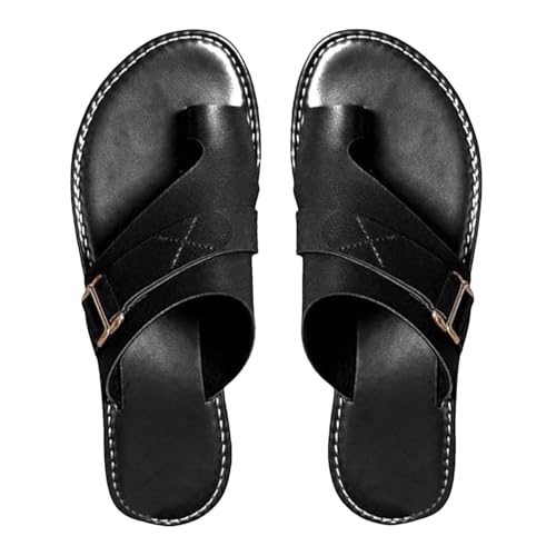 Sandalen zur Unterstützung des Fußgewölbes für Damen, Sandalen zur Unterstützung des Fußgewölbes, Hausschuhe mit Keilabsatz, aus leichtem Leder – Gehkeile mit Fußgewölbeunterstützung, Schwarz F, 37 EU von Generic