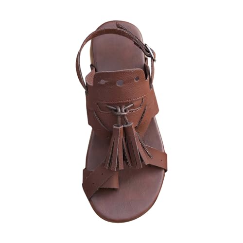 Sandaletten Damen 40 Leder Mit Fransen: Sommer Sandalen Damen Leder Keilsandalen Modisch Römersandalen Bequemer Freizeitsandalen Leicht Strandsandalen Elegant Keilabsatz Sandalen Allmatch Slipper von Generic