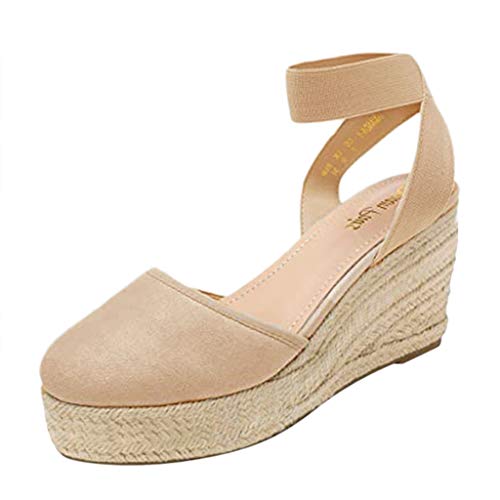 Sandaletten Damen Mit Keilabsatz - Espadrilles Mit Knöchelriemen Geschlossen Riemchensandalen Plateau Damenschuhe Bambusboden Absatzschuhe Leicht Sommersandalen Rutschfest Freizeitschuhe von Generic