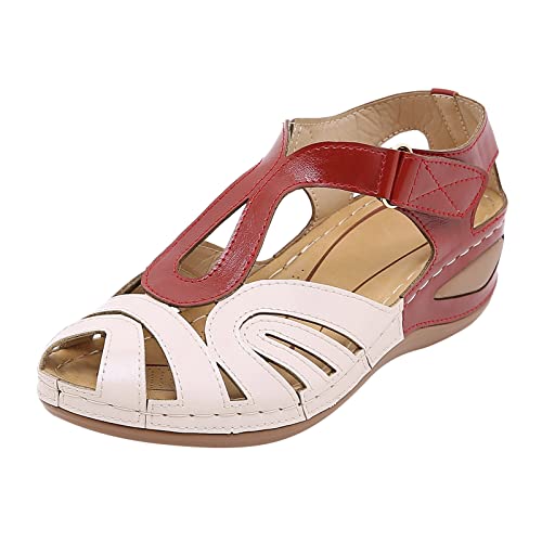 Sandaletten Damen Vorne Geschlossen, Plateau-Sandalen Keilabsatz Arbeitsschuhe Fischmund Sandalen Aushöhlen Sommerschuhe Weite H Walkingschuhe Leicht Rutschfest Freizeischuhe von Generic