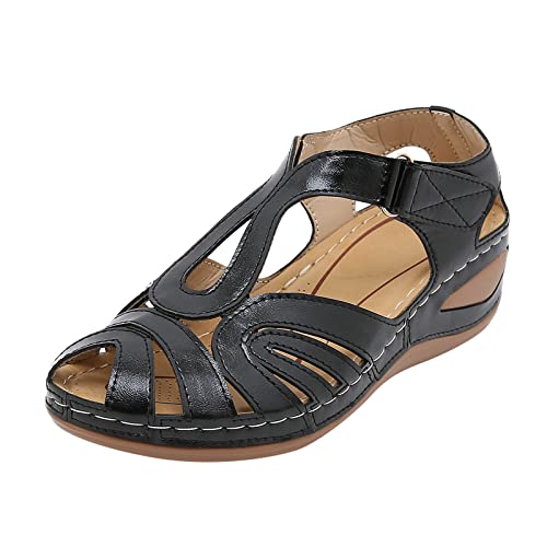 Sandaletten Damen Vorne Geschlossen, Plateau-Sandalen Keilabsatz Arbeitsschuhe Fischmund Sandalen Aushöhlen Sommerschuhe Weite H Walkingschuhe Leicht Rutschfest Freizeischuhe von Generic