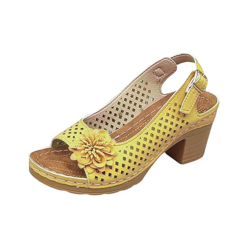 Sandaletten Damen mit Absatz Slingback Pumps Damen mit Keilabsatz: Bequem Ausgeschnittene Sandalen Offene Zehen Sandals Kleiner Absatz Lässige Sandalen Verstellbar Schnallen Absatzschuhe von Generic