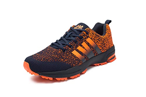 Sandic Herren Laufschuhe Turnschuhe Sportschuhe Sneaker Running Freizeit Straßenlaufschuhe Leichtgewichts Atmungsaktiv Walkingschuhe Outdoor Fitness Jogging (Dunkelblau Orange, Numeric_42) von Generic