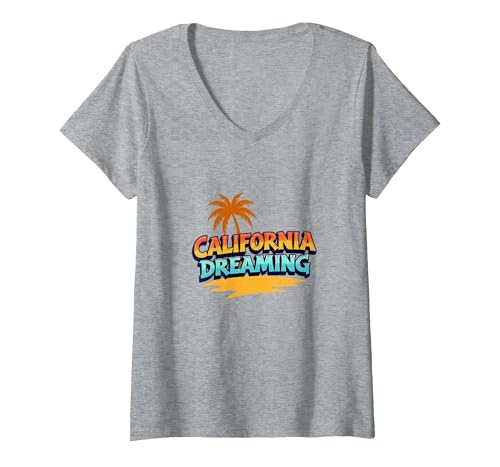 Santa Cruz California Dreaming Herren Surf Beach Grafik T-Shirt mit V-Ausschnitt, Damen, Grau Meliert, XXL von Generic