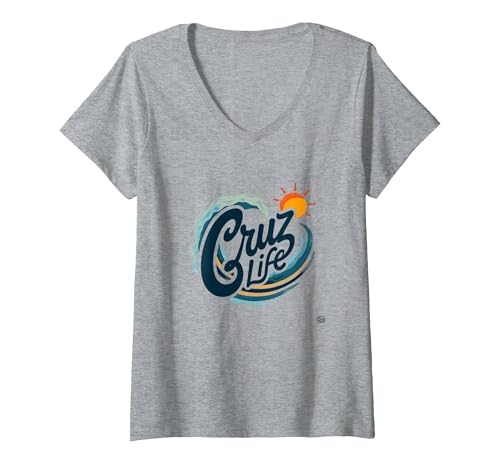 Santa Cruz Life Surf Wave Sun Grafik für Herren T-Shirt mit V-Ausschnitt, Damen, Grau Meliert, S von Generic
