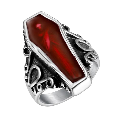 Sarg Ring, Herren Sarg Ring – Gothic Sarg Ring aus Edelstahl mit violettem Vampirblut und Epoxid-Emaille, Gothic Sargring aus roter Emaille, Vampirblut, Ringe aus Stahl I, Se référer au descriptif von Generic