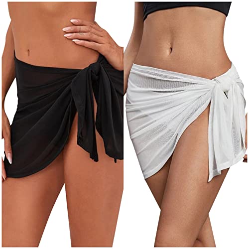 Sarong Tuch Damen Strandtuch Strandrock Strand Wrap Sarong Pareo Kurz Bikini Cover Up Wickelrock Strandkleid Bademode S-XXL von Generic