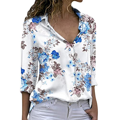 Satin Bluse Damen Glänzend Damen-Hemden mit Farbverlauf, Blumendruck Langarm Button-Down-Bluse lässig tailliert Damen Bluse Satin Bluse Damen Glänzend Damen-Hemden mit Farbverlauf, Blumendruck Langarm Button-Down-Bluse lässig tailliert Damen Bluse von Generic