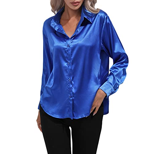 Satin Bluse Damen Glänzend Langarm: Bluse Damen Elegant Festlich Pink Hemdbluse Bügelfrei Longbluse Sommer Sommerbluse/Seidenbluse/Musselin Bluse/Mittelalter Bluse/Shirtbluse/Tunika Bluse von Generic