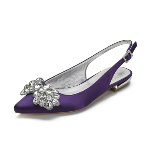 Satin Flach Hochzeitsschuhe Wohnungen Slingback Sandals Braut Hochzeit Schuhe Damen Pointed Toe Brautschuhe 2Cm,Dark Purple,41 EU Satin Flach Hochzeitsschuhe Wohnungen Slingback Sandals Braut Hochzeit Schuhe Damen Pointed Toe Brautschuhe 2Cm,Dark Purple,41 EU von Generic