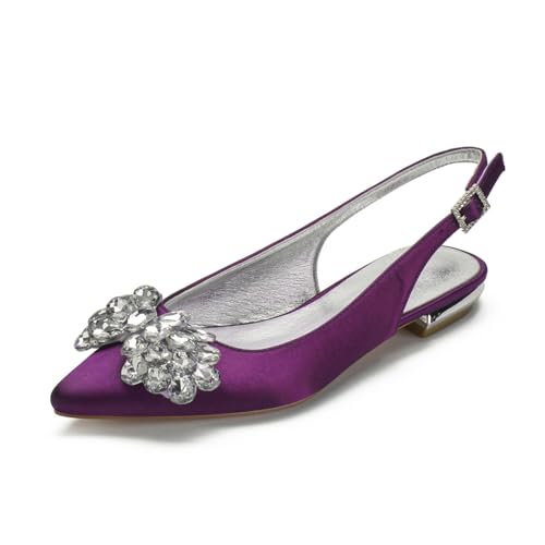 Satin Flach Hochzeitsschuhe Wohnungen Slingback Sandals Braut Hochzeit Schuhe Damen Pointed Toe Brautschuhe 2Cm,Lila,35 EU Satin Flach Hochzeitsschuhe Wohnungen Slingback Sandals Braut Hochzeit Schuhe Damen Pointed Toe Brautschuhe 2Cm,Lila,35 EU von Generic