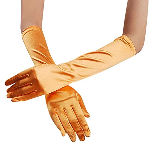 Satin-Handschuhe, Hochzeit, Party, Abschlussball, Damen, lang, Abend, Opernhandschuhe, Fäustlinge, Fäustlinge, Orange, Einheitsgröße von Generic