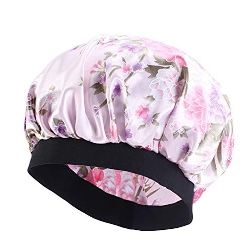 Satin Schlafmütze Damen Blumen Seide Nachtmütze Satin Bonnet Schlafhaube Bonnet Atmungsaktive Verstellbare Silk Bonnet Seidenhaube zum Schlafen Weiche Satin Haube B von Generic