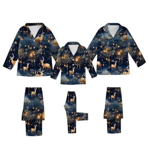 Satin Weihnachtspyjama Familie Set, 2024 Neue Nachtwäsche Hausanzug Loungewear Knopfleiste Hemd+Hosen Weihnachten Familien Outfit Weihnachtspyjama Familie Set Matching Pyjamas Couple Pärchen 167 von Generic