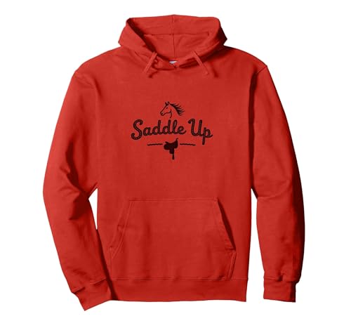Sattel Up Pferde für Mädchen Reitsport Abenteuer Cowgirl Pullover Hoodie, Unisex für Erwachsene, Rot, XL von Generic