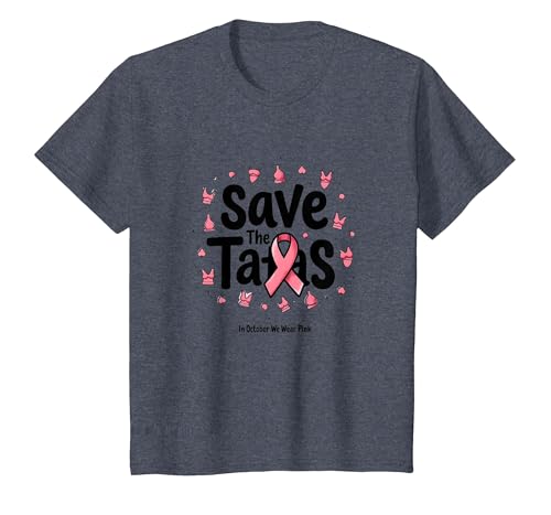 Save The Tatas Brustkrebs-Bewusstsein Oktober rosa Schleife T-Shirt, Kinder, Blau Meliert, 92 von Generic
