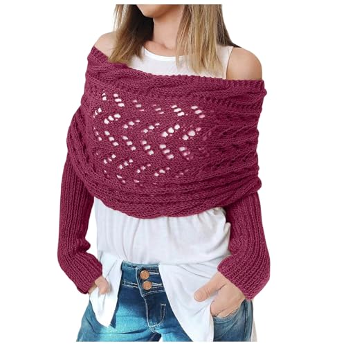 Schal Mit Ärmeln Strick Gestrickter Zopfmusterschal Gestrickter Umhang Multifunktionaler Schals Für Damen Zopfmuster Umhang Bolero Pulloverschal Mit Ärmeln Wickelpullover von Generic
