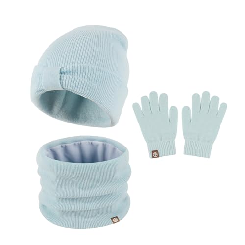 Schal Mütze Set Damen Wintermütze Strickmütze Herren Loop Schal Herren Schal Damen Winter Männer Mützen Beanie Jungen Hellblau von Generic