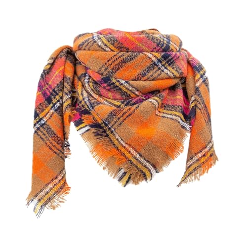 Schal Und Mütze Original Karierter New Thorn-Quadratschal für Damen. Karierter Dreiecksschal für Damen Blau Roter Schal (Orange, A) von Generic