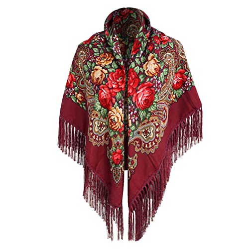 Schals für Damen Dressy Scarves Russischer Babuschka-Schal für Damen, Schal, übergroß, traditioneller ukrainischer Retro-Stil, bedruckte Quasten, quadratische Schals Scarf for Women von Generic