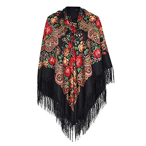 Schals für Frauen Scarves Russischer Babuschka-Schal für Damen, Schal, übergroß, traditioneller ukrainischer Retro-Stil, Bedruckte Quasten, quadratische Schals Hair Scarf for Women von Generic