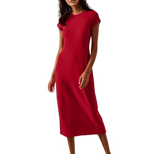 Schickes Sommerkleid Damen Musselin Kleid Sommer Jeanskleid Italienische Mode Jersey Kleider Bademode Damen Weisses Kleid Figurumspielende Kleider Salbeigrün Sommer Knielang Sequin (Rot,M) von Generic