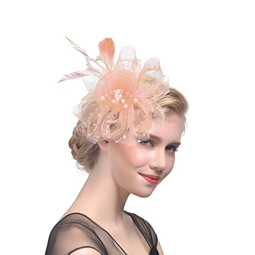 Schläger Band Hut für Frauen Tea Party Stirnband Hochzeit Cocktail Mesh Federn Haarspange Sportzubehör (Beige, One Size) von Generic