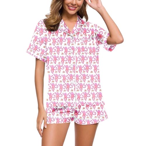 Schlafanzug Damen Kurz Pyjama Damen Sommer Schlafanzüge Set Shorty 2 Teiler mit Nachthemd Kurzarm und Schlafshorts Kurzer Nachtwäsche Knopfleiste Pyjamas Pjama Schlaf Schlafanzug Damen Kurz Pyjama Damen Sommer Schlafanzüge Set Shorty 2 Teiler mit Nachthemd Kurzarm und Schlafshorts Kurzer Nachtwäsche Knopfleiste Pyjamas Pjama Schlaf von Generic