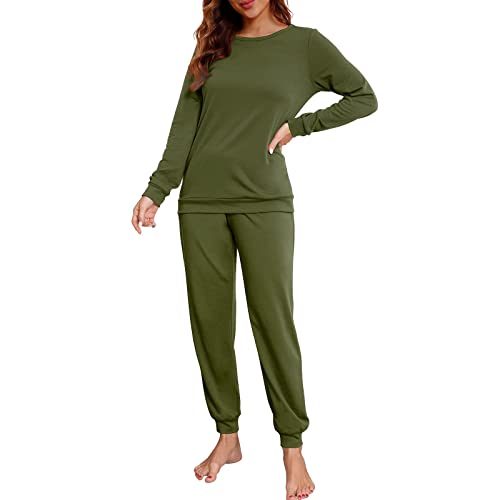 Schlafanzug Damen Lang - Hausanzug Damen Flauschig Rundhals Oberteile Und Hosen Nachtwäsche Kuschelige Für Frauen Mädchen Sleepwear Loungewear Pyjamas Unterhemd von Generic