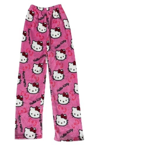 Schlafanzug Damen Pyjamas Flanell Hosen Frauen Kawaii Anime Cartoon Casual Home Hosen Herbst Winter Modehosere Freizeithosen Home Hosen Kuschelige Jogginghose Schlafhose Schlafanzughose von Generic