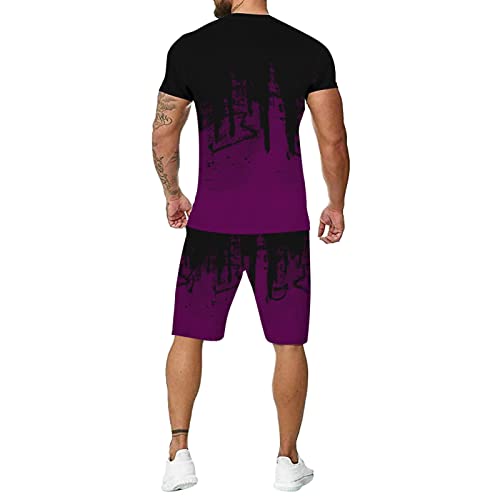 Schlafanzug Herren Kurz Pyjama Kragen Kurzarm Top Bluse Shorts Zweiteiliges Set Trainingshose Tether Shorts Anzüge Jogging-Sets Sportlicher Absorbierend Nähte Gestreifte von Generic