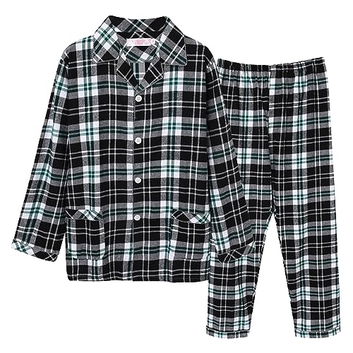 Schlafanzug Herren Lang Pyjama Baumwolle Kariert Pyjamas Set Nachtwäsche Set Zweiteiliger mit Herren Pyjamahose und Shirt Rundhals Elastischer Bund Taschen Sleepwear von Generic