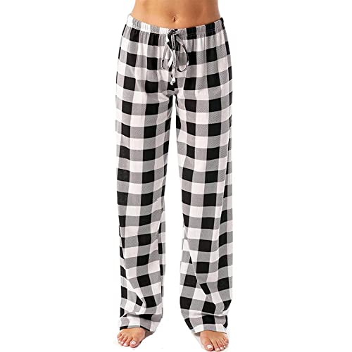 Schlafanzug Hose Damen Rot Schlafanzughose Damen Lang Karierte Schlafhose Karo Pyjamahose mit Tasche Kordelzug Nachtwäsche Freizeithose Lounge Pyjama Hosen Straight Leg Kariert Hausanzug von Generic