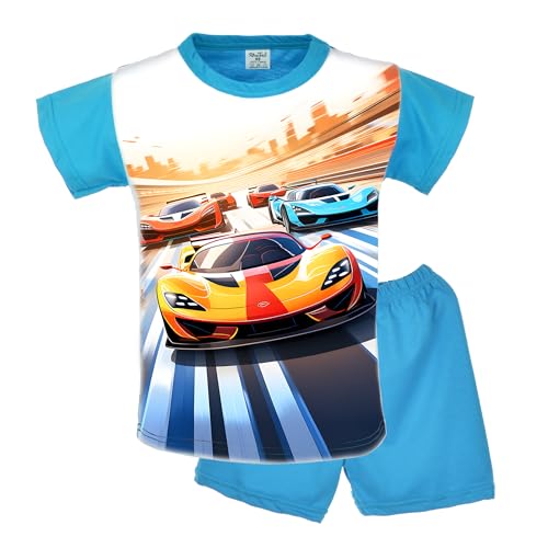 Schlafanzug Junge Kurzarm 100% Baumwolle Pyjama Junge Sommer Pyjama Set Schlafanzug Kurz Blau 2-teiliger 128, Pattern 2 von Generic