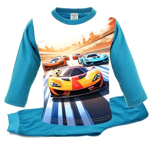 Schlafanzug Junge Langarm | 100% Baumwolle | Pyjama Junge | Nachtwäsche | Pyjama Set | Schlafanzug Lang | Blau | Zweiteiliger Schlafanzug (134, Pattern 2) von Generic