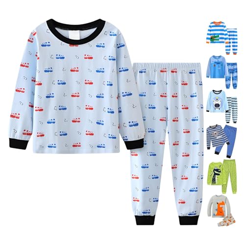 Schlafanzug Kinder Jungen Mädchen Süßer Gemusterter Schlafanzüge Weiche Baumwolle Pyjama Set Langarm Schlafanzughose 2 Teiligs Loungewear Nachtwäsche für Kleinkind Baby Unisex (Grey, 18-24 Months) von Generic