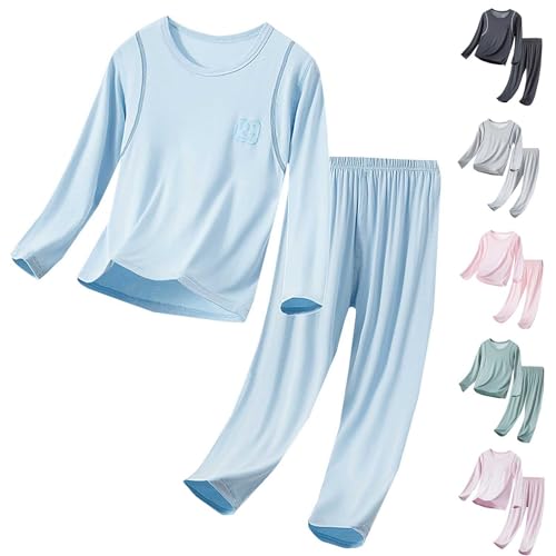 Schlafanzug Mädchen Jungen 2-teilige Schlafanzüge Langarm Lang Hose Pyjama Set Weiche Baumwolle Zweiteiliger Nachtwäsche Atmungsaktive Loungewear Sets Casual Klamotten (Green, 11-12 Years) von Generic