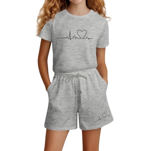 Schlafanzug Mädchen - Mädchen Kurz Pyjama Set mit Kragen & Knopfleiste Tops und Lange Hosen Bequem Atmungsaktiv Frühling Print Kurzarm Shorts Hausanzug von Generic