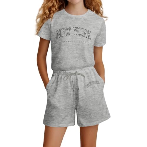 Schlafanzug Mädchen - Mädchen Kurz Pyjama Set mit Kragen & Knopfleiste Tops und Lange Hosen Bequem Atmungsaktiv Frühling Print Kurzarm Shorts Hausanzug von Generic