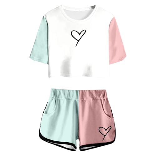 Schlafanzug Mädchen - Weich Bequem Seide Pyjama Set kurzen Ärmeln für Kinder Schlafoverall Tops und Lange Hosen Niedliche Drucken Loungewear 2 Stück Geschenke für Mädchen von Generic