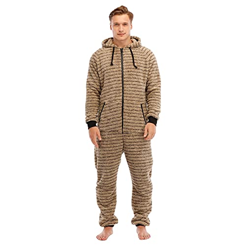 Schlafanzug Pyjama Jumpsuit Einteiler Herren Lang: Onesie Herren Kuschelig Flauschig Jumpsuit Hausanzug Mit Taschen Einteiler Winter Schlafoverall Mit Kapuze Homewear Strampler Flauschig-Pyjama von Generic
