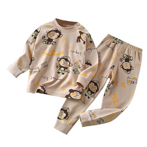 Schlafanzug für Kinder Baby Jungen bis 6 Niedlich Cartoon Tier Pyjama Set mit Schulterklappe(73-110) Langarm Rundhal Sweatshirt Elastische Taille Hosen Bequem Bagger Zweiteilig Nachtwäsche Set 73-130 von Generic