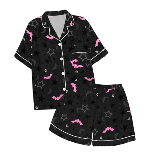 Schlafanzug für Mädchen - Silk Pyjama Set für Mädchen Button-Down-Shirt Tops+Hosen Erdbeer Print Shorts Schlafanzug Oberteil mit Kragen & Knopfleiste Mädchen Pyjamaset Sommer Baby Loungewear Set von Generic