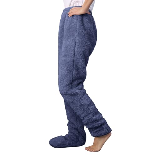 Schlafanzughose Damen Einfarbig, Schlafhose mit Elastische Taille Pyjamahose Socken und Pyjamas Gerade Pyjama Hosen Samtig und Verdickend Winter Schlafanzug Hose Weiche Bequeme Heimhose Freizeithose von Generic