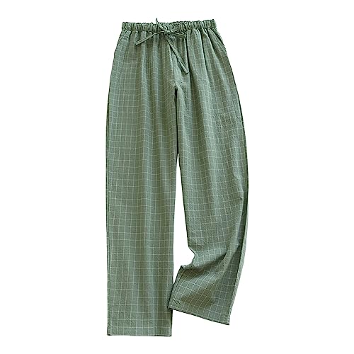 Schlafanzughose Damen Karierte Baumwolle Dünn Schlafhose mit Kordelzug Elastische Taille Pyjamahose Gerade Weitem Bein Pyjama Hosen Weiche Bequeme Schlafanzug Hose Locker Heimhose Freizeithose von Generic