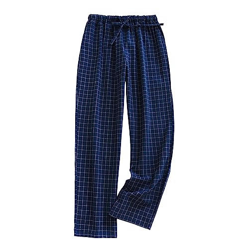 Schlafanzughose Damen Karierte Baumwolle Dünn Schlafhose mit Kordelzug Elastische Taille Pyjamahose Gerade Weitem Bein Pyjama Hosen Weiche Bequeme Schlafanzug Hose Locker Heimhose Freizeithose von Generic