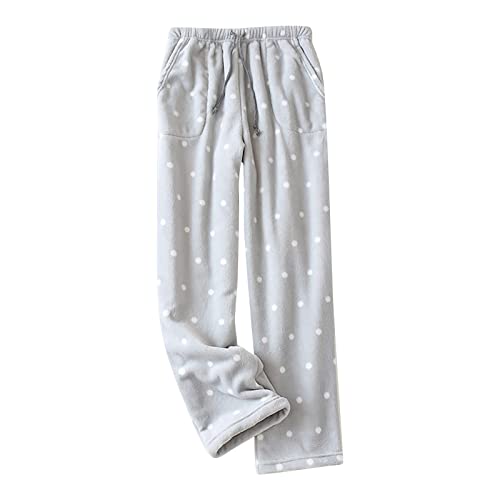 Schlafanzughose Damen Lang Fleece Warm Gestreift Weich Schlafhose Frauen Plaid Relaxhose Weit Bein Bequeme Kariert Karo Pyjama Hose Loungehose Nachthose Freizeithose Workout von Generic