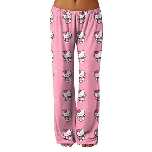 Schlafanzughose Damen Lang Hosen Flauschig Pyjama Schlafanzug Baumwolle Kawaii Warm Schlafhose Pyjama Bequeme Sommer Weich Kuschelhose Lustige Geschenke Rosa XXL Hose Pyjamahose von Generic