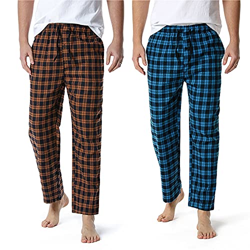 Schlafanzughose Herren Lang Baumwolle - Schlafanzug Herren Lang Winter - Schlafhose Lang Kariert Brown Hose Für Damen Große Größen Lounge Hose Warm Lounge Pants Bequeme Haushose Schlafhose von Generic