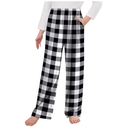 Generic Kinder Pyjamahose Kariert, Pyjamahose mit Elastische Taille und Tasche, Gerade Schlafhose Weiche Bequeme Pyjama Hosen Lässig Locker Schlafanzug Hose Heimhose für Kinder mittleren von Generic